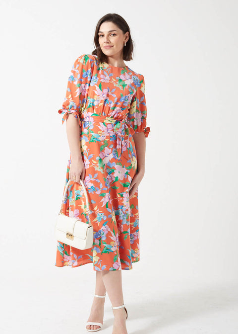 Marc Angelo Hannah Tie Sleeves Midi Dress