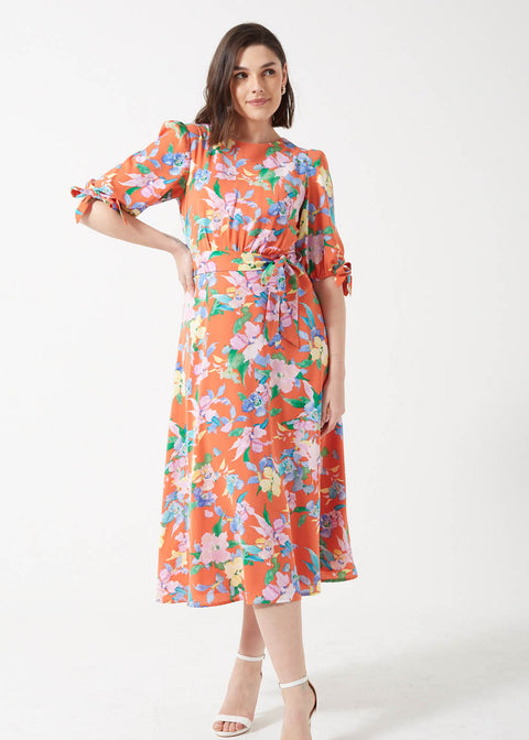 Marc Angelo Hannah Tie Sleeves Midi Dress