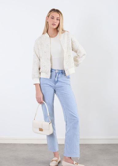 Marc Angelo sequin bomber in cream