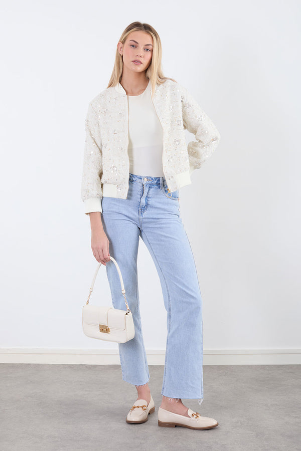 Marc Angelo sequin bomber in cream