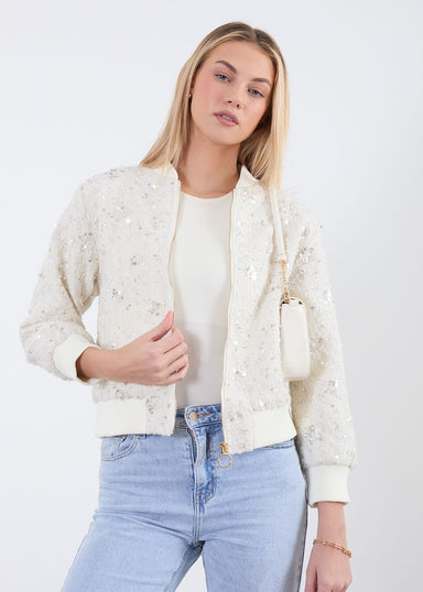 Marc Angelo sequin bomber in cream