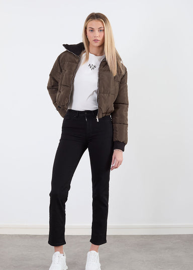 Cropped Puffer Jacket in brown