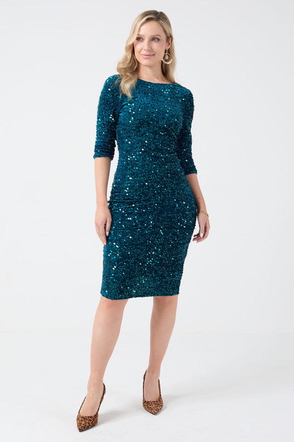 Marc Angelo Sequin U Back Dress -  MA2021 TEAL